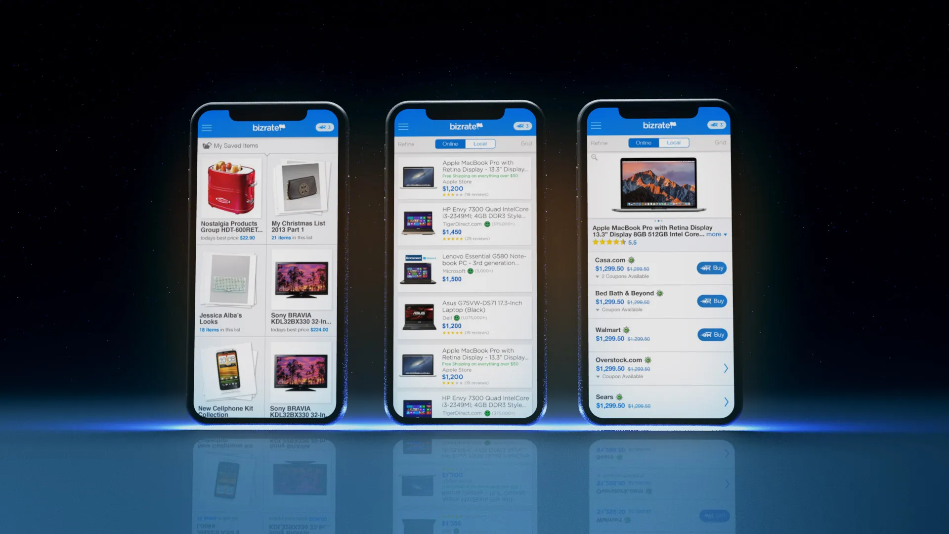 Bizrate Rendered Mobile App Main Screens