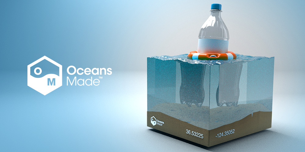 Oceans Made Logo and 3D Rendering Background